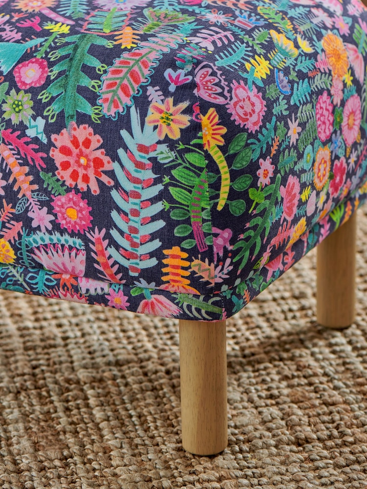 Lucy Tiffney Navy Ditsy Floral Footstool - Image 2 of 7