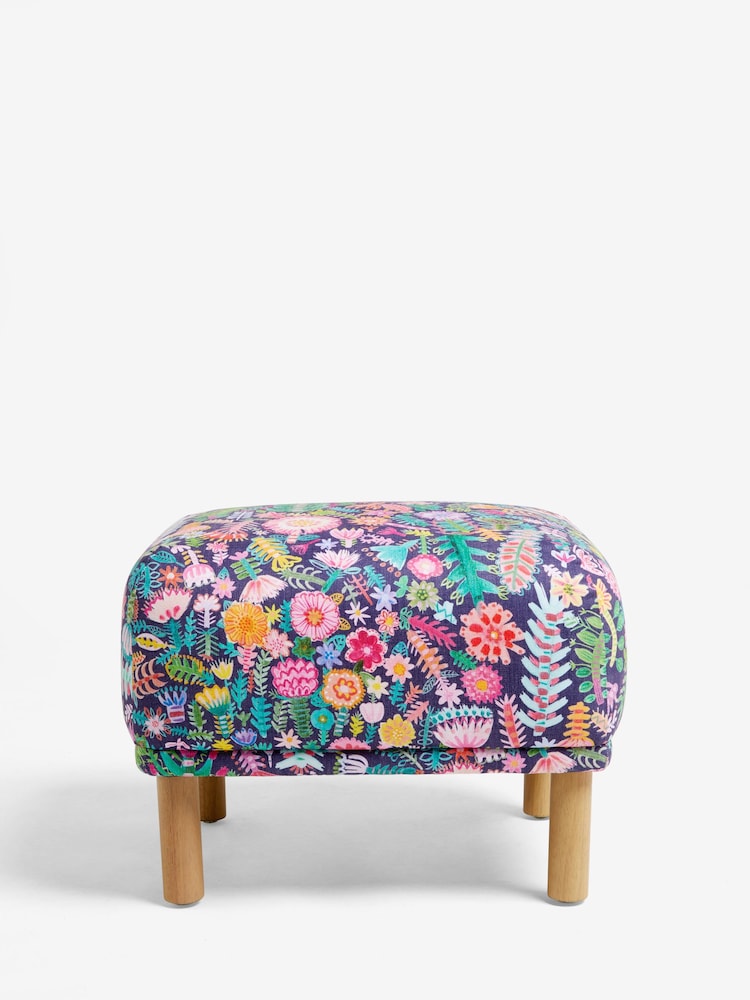 Lucy Tiffney Navy Ditsy Floral Footstool - Image 2 of 6