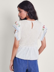 Monsoon White 100% Cotton Prue Pineapple Embroidered Top - Image 3 of 4