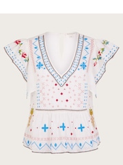 Monsoon White 100% Cotton Prue Pineapple Embroidered Top - Image 4 of 4