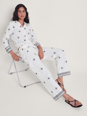 Monsoon Natural Eleanor Embroidered 100% Cotton Trousers - Image 1 of 5