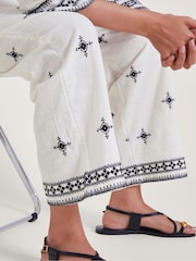 Monsoon Natural Eleanor Embroidered 100% Cotton Trousers - Image 3 of 5