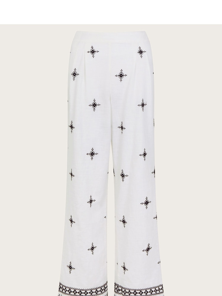 Monsoon Natural Eleanor Embroidered 100% Cotton Trousers - Image 5 of 5