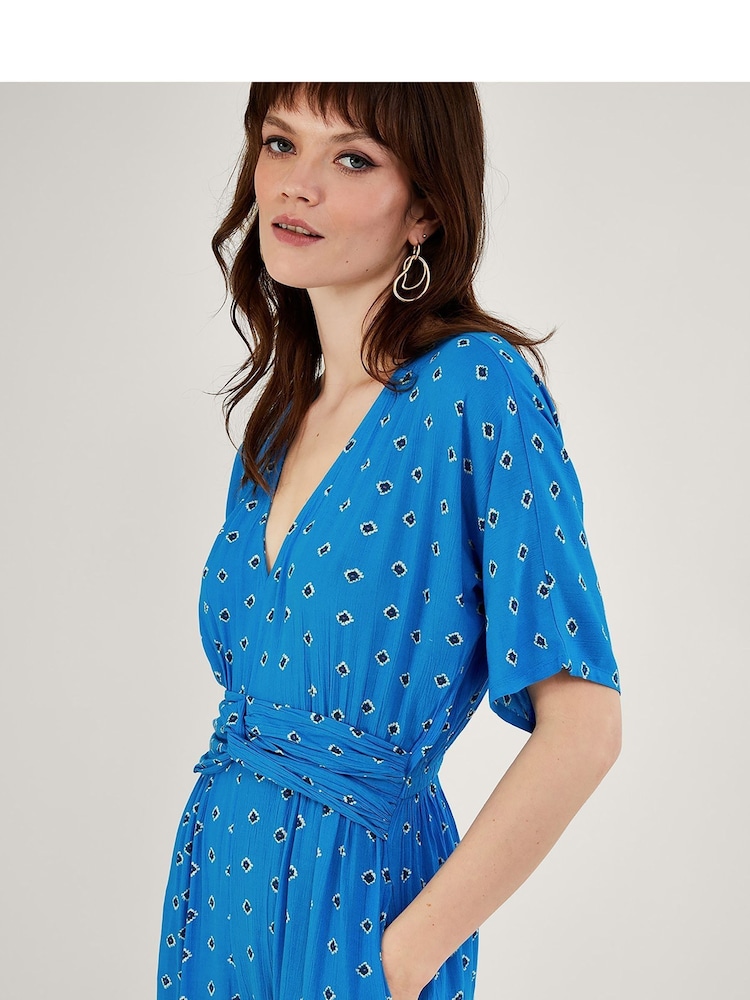 Monsoon Blue Diamond Print Jumpsuit in LENZING™ ECOVERO™ - Image 2 of 5