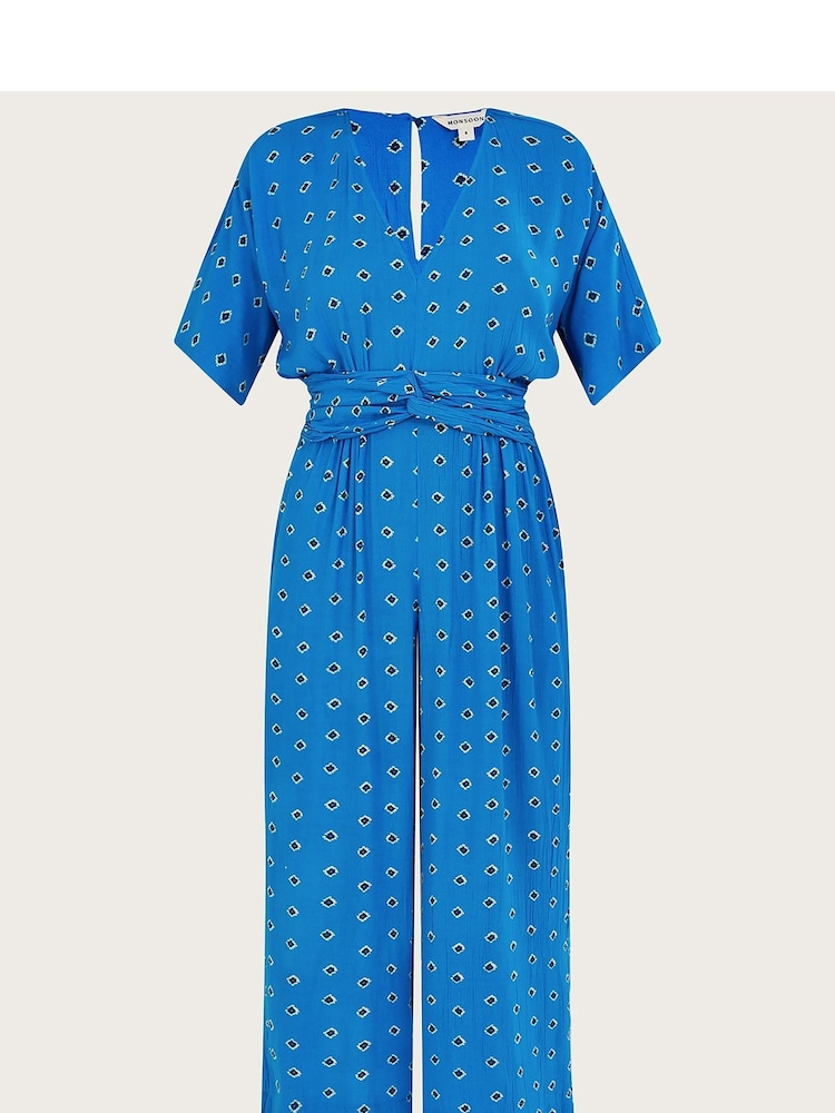 Monsoon Blue Diamond Print Jumpsuit in LENZING™ ECOVERO™ - Image 5 of 5