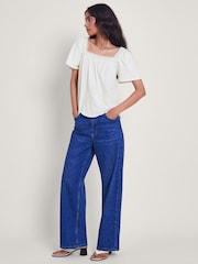 Monsoon Natural Elodie Embroidered 100% Cotton Blouse - Image 2 of 5