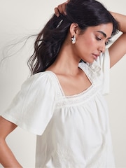 Monsoon Natural Elodie Embroidered 100% Cotton Blouse - Image 3 of 5