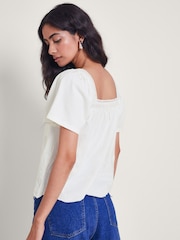 Monsoon Natural Elodie Embroidered 100% Cotton Blouse - Image 4 of 5
