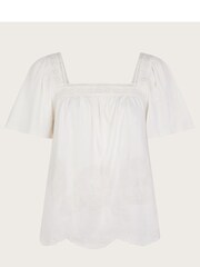 Monsoon Natural Elodie Embroidered 100% Cotton Blouse - Image 5 of 5