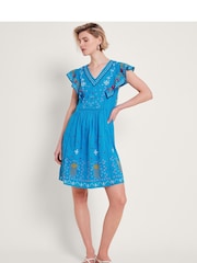 Monsoon Blue Prue Pineapple 100% Cotton Embroidered Dress - Image 1 of 5