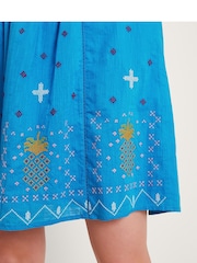 Monsoon Blue Prue Pineapple 100% Cotton Embroidered Dress - Image 3 of 5