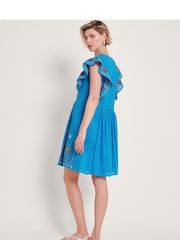 Monsoon Blue Prue Pineapple 100% Cotton Embroidered Dress - Image 4 of 5