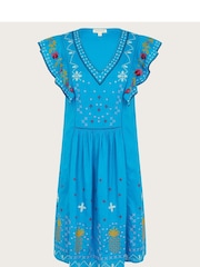Monsoon Blue Prue Pineapple 100% Cotton Embroidered Dress - Image 5 of 5