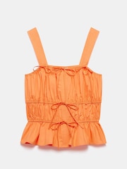 Mint Velvet Orange 100% Cotton Ruched Cami Top - Image 3 of 4