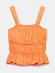 Mint Velvet Orange 100% Cotton Ruched Cami Top - Image 4 of 4