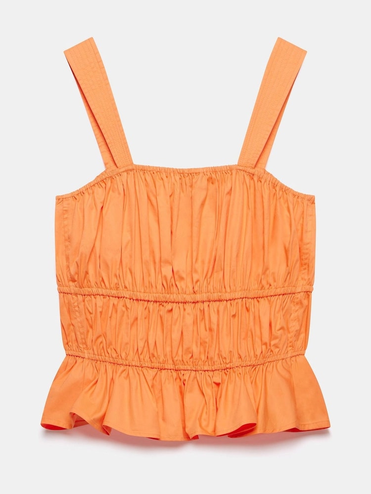Mint Velvet Orange 100% Cotton Ruched Cami Top - Image 4 of 4