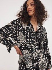 JD Williams Black Printed Linen Mix Long Sleeve Shirt - Image 1 of 4