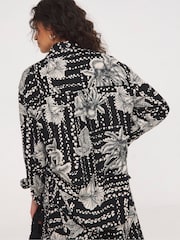 JD Williams Black Printed Linen Mix Long Sleeve Shirt - Image 2 of 4