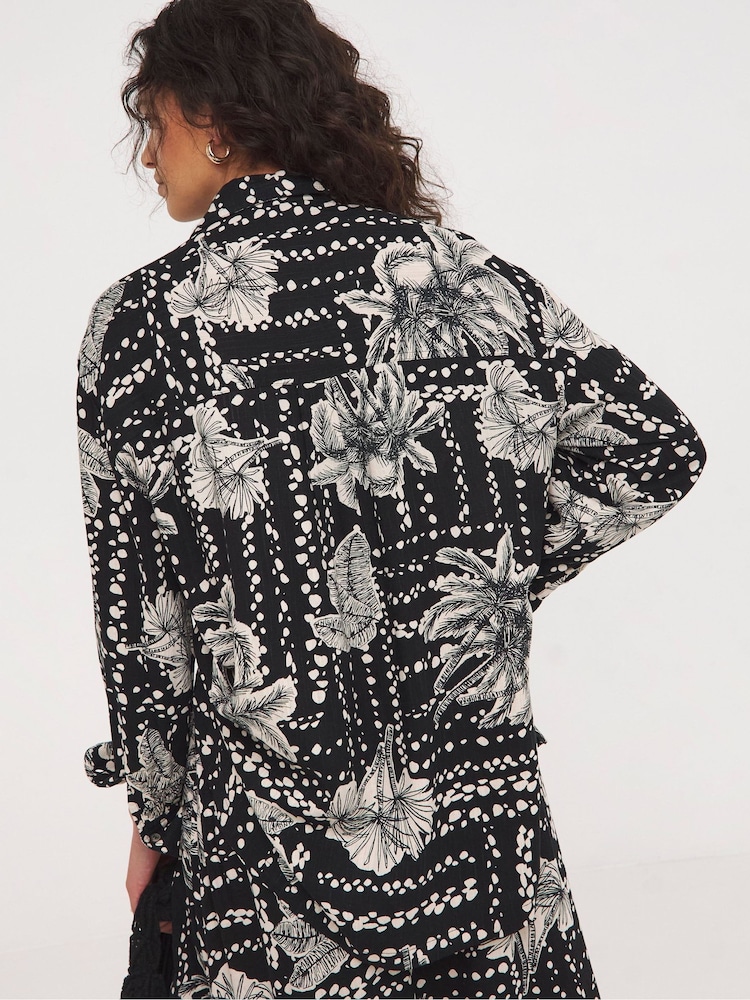 JD Williams Black Printed Linen Mix Long Sleeve Shirt - Image 2 of 4