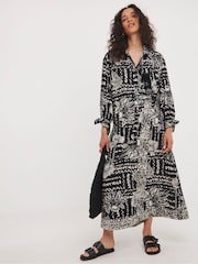JD Williams Black Printed Linen Mix Long Sleeve Shirt - Image 3 of 4