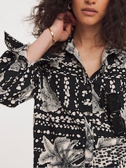 JD Williams Black Printed Linen Mix Long Sleeve Shirt - Image 4 of 4
