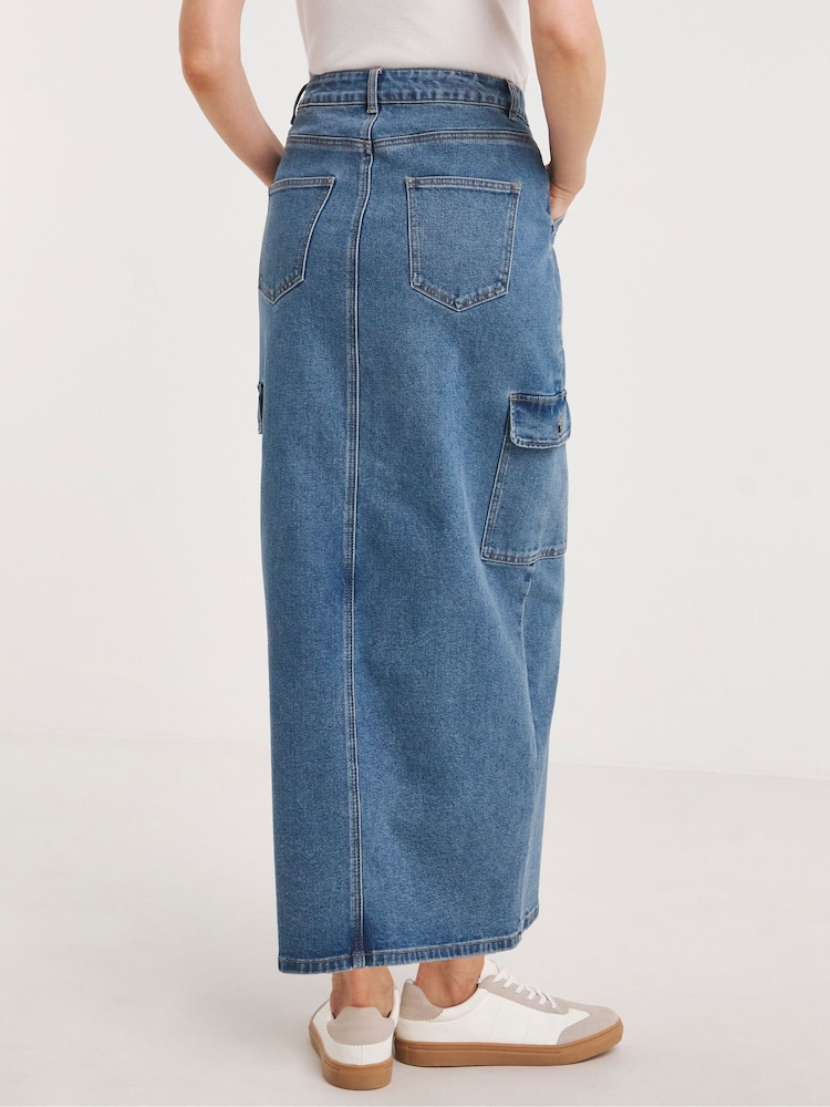 JD Williams Blue Split Front Cargo Skirt - Image 2 of 4