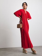 JD Williams Red Pleated Occasion Button Through Dress - Image 1 of 4