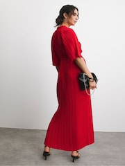 JD Williams Red Pleated Occasion Button Through Dress - Image 2 of 4