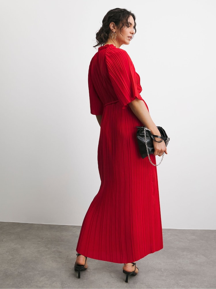 JD Williams Red Pleated Occasion Button Through Dress - Image 2 of 4