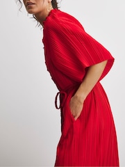 JD Williams Red Pleated Occasion Button Through Dress - Image 3 of 4