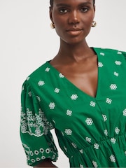 JD Williams Green Contrast Broderie Tea Dress With Linen - Image 4 of 4