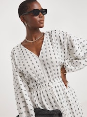 JD Williams White Contrast Dobby Balloon Sleeve 100% Cotton Maxi Dress - Image 4 of 4
