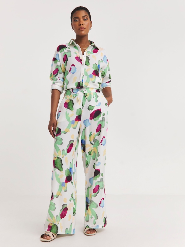 JD Williams Green Linen Mix Wide Leg Trousers - Image 1 of 4