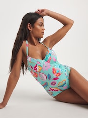 JD Williams Blue Padded Underwired Plunge Swimsuit - Image 1 of 4