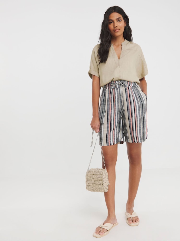JD Williams Pink Linen Mix Knee Length Shorts - Image 1 of 4