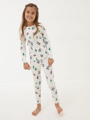 FatFace White Christmas Penguin Pyjama Set - Image 1 of 4