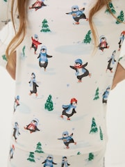 FatFace White Christmas Penguin Pyjama Set - Image 3 of 4