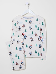 FatFace White Christmas Penguin Pyjama Set - Image 4 of 4