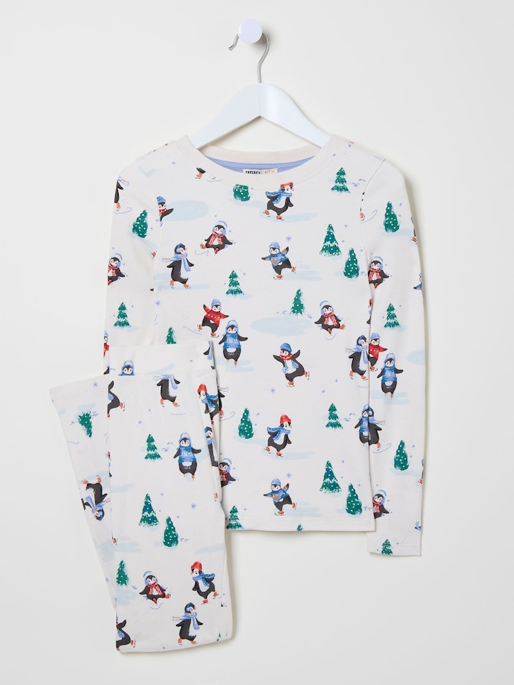 FatFace White Christmas Penguin Pyjama Set - Image 4 of 4