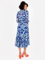 Lovedrobe Blue Voluminous Sleeve Tiered Shirt Dress - Image 2 of 5