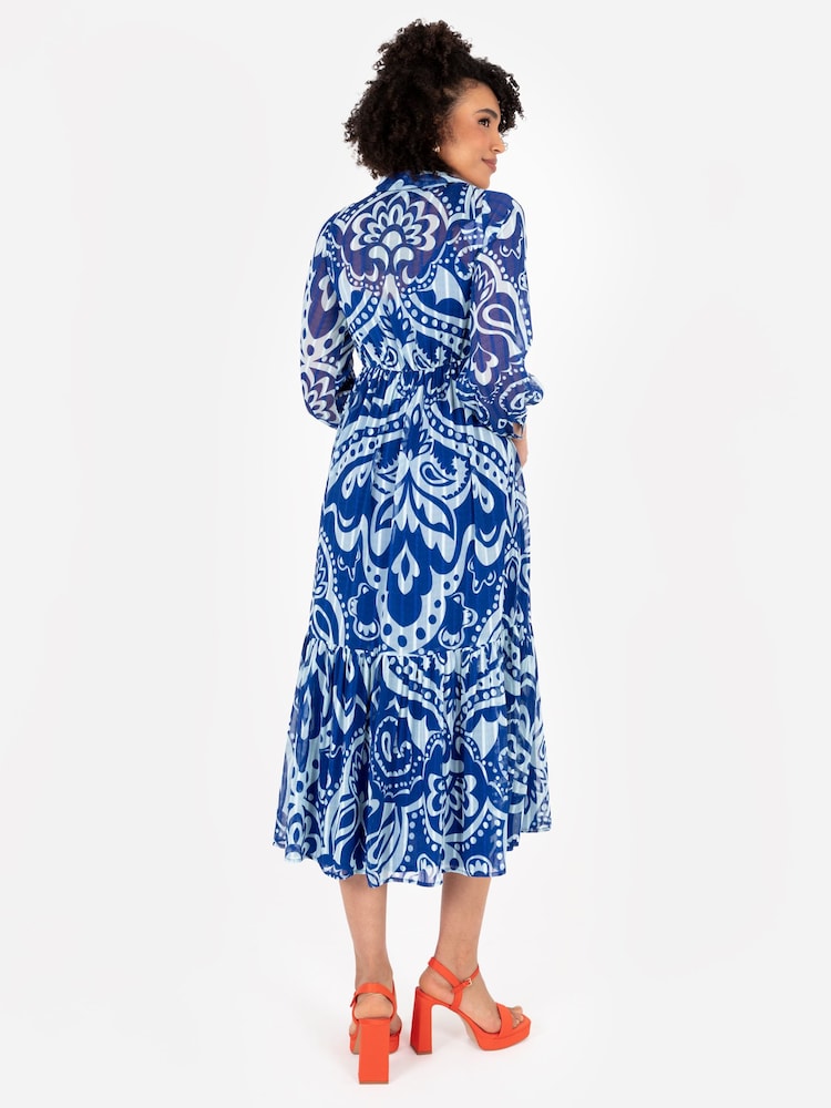 Lovedrobe Blue Voluminous Sleeve Tiered Shirt Dress - Image 2 of 5