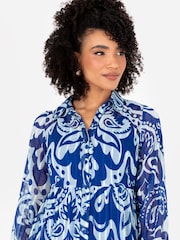 Lovedrobe Blue Voluminous Sleeve Tiered Shirt Dress - Image 3 of 5