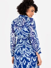 Lovedrobe Blue Voluminous Sleeve Tiered Shirt Dress - Image 4 of 5