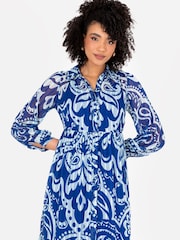 Lovedrobe Blue Voluminous Sleeve Tiered Shirt Dress - Image 5 of 5