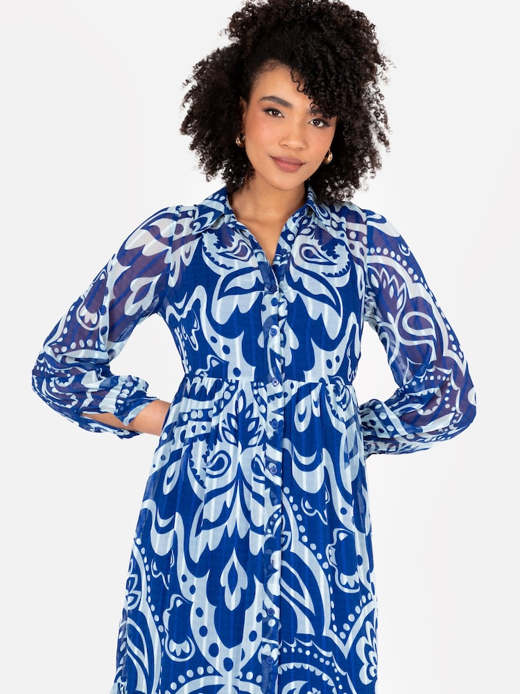 Lovedrobe Blue Voluminous Sleeve Tiered Shirt Dress - Image 5 of 5