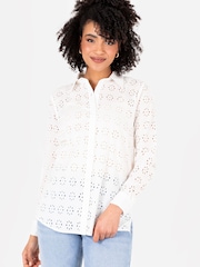 Lovedrobe Broderie 100% Cotton Long Sleeve White Shirt - Image 1 of 4