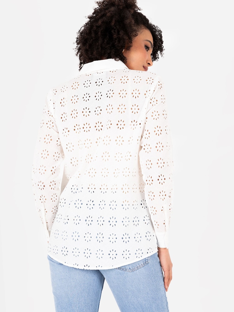 Lovedrobe Broderie 100% Cotton Long Sleeve White Shirt - Image 2 of 4
