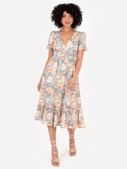 Lovedrobe Shirring Waist Puff Sleeve Midi Dress - Image 1 of 5