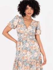 Lovedrobe Shirring Waist Puff Sleeve Midi Dress - Image 4 of 5