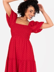 Lovedrobe Red Shirring Front Tiered Midaxi Dress With Trim Detail - Image 4 of 5
